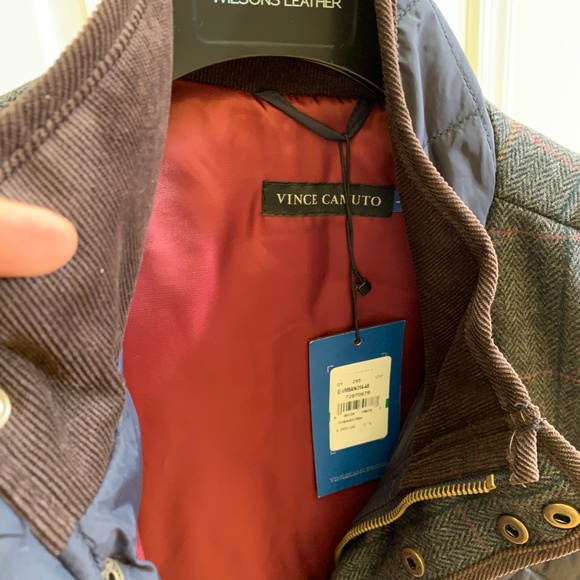 Vince Camuto Mens Quilted Vest Size Large Navy Quilted with Plaid-patterned yoke - Picture 4 of 8